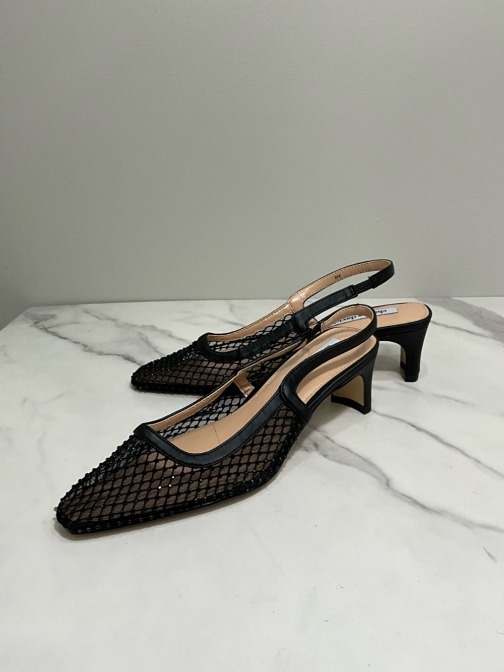 CHARLES DAVID Shine Mesh Slingback Heels Black Pointed Toe Pumps Size 8